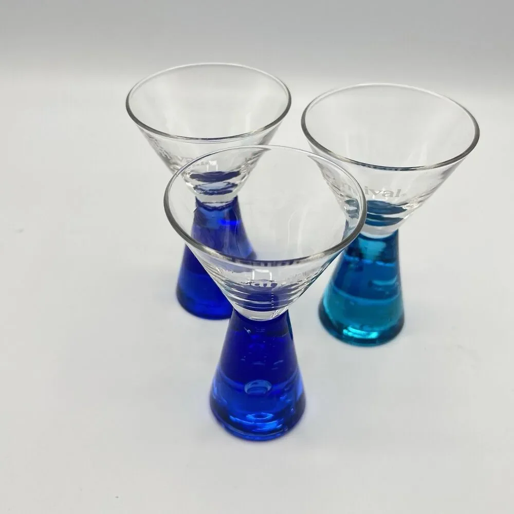CARNIVAL CRUISE SHIP COBALT BLUE FACETED BASE SHOT MARTINI GLASSES - Set Of 3